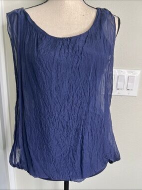 Keysha Italy Navy Blue Sleeveless Silk Top